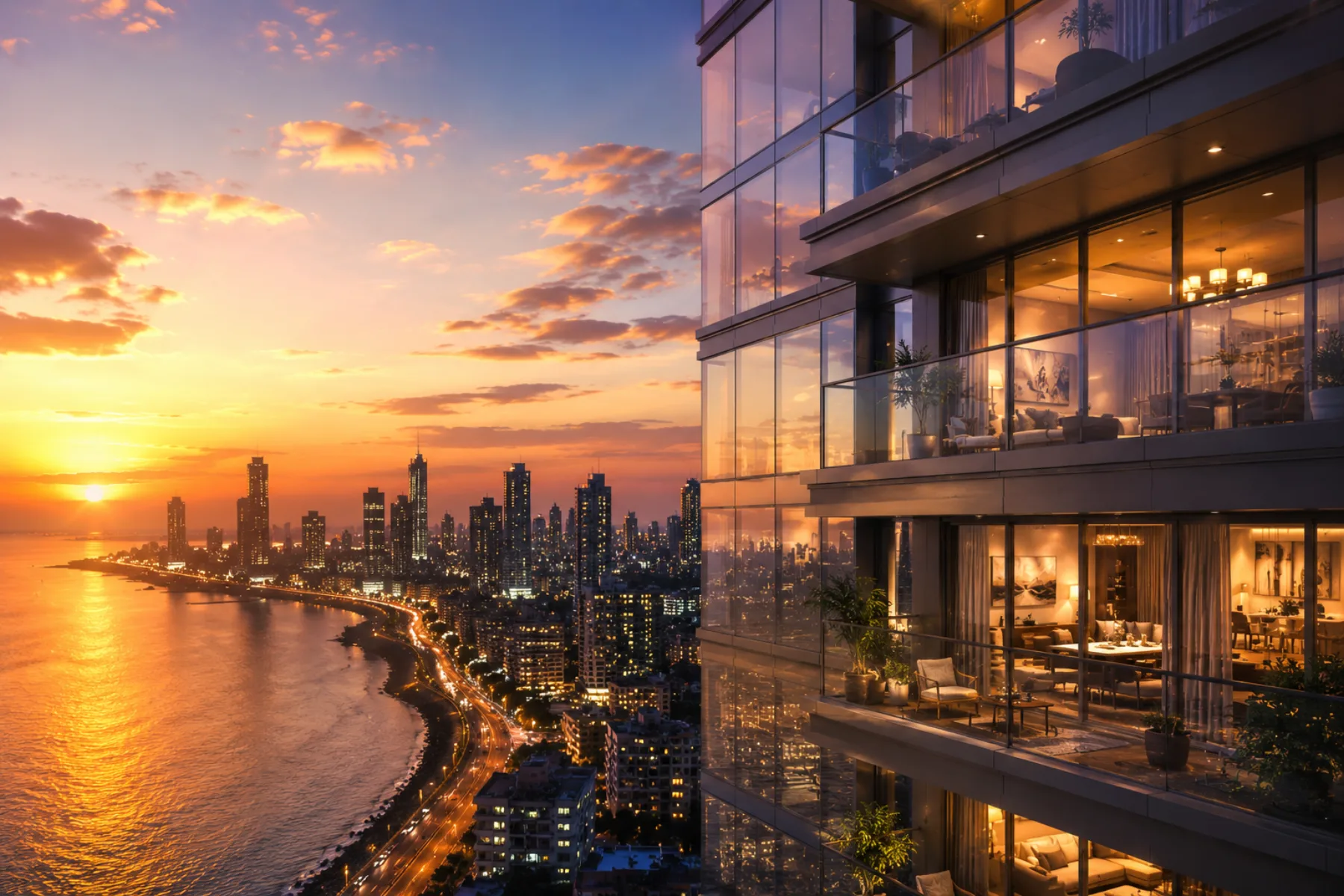 Luxury high-rise residence overlooking the Mumbai coastline